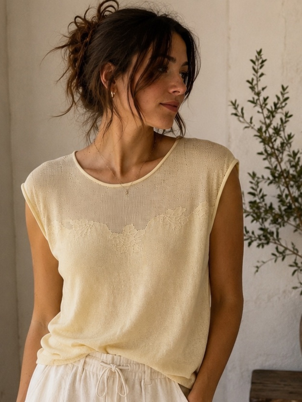 Vintage Silk Sleeveless Knit Top Quiet Luxury Minimalist Elevated Basic 18” PTP
